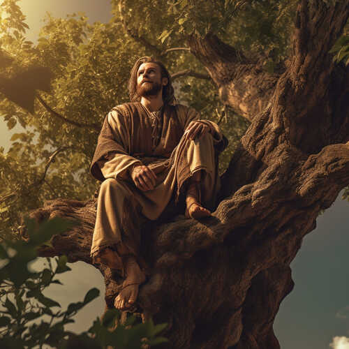 Bible Art - Zacchaeus sitting in a sycamore tree